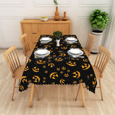 Aperturee - Aperturee Black Halloween Rectangle Tablecloth with Spooky Jack O’ Lantern Face for Holiday Party and Dining Decor